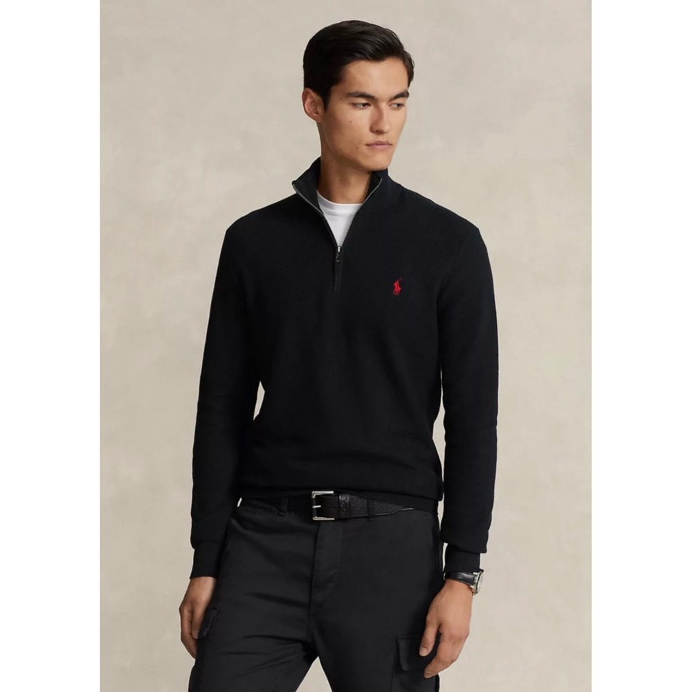 Polo Ralph Lauren Mens Quarter Zip Pullover Black Red Pony Logo Sweatshirt XL